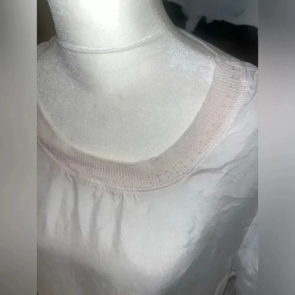 Johnny Was White Crew Neck Gauzy Tunic Top XS - Image 8