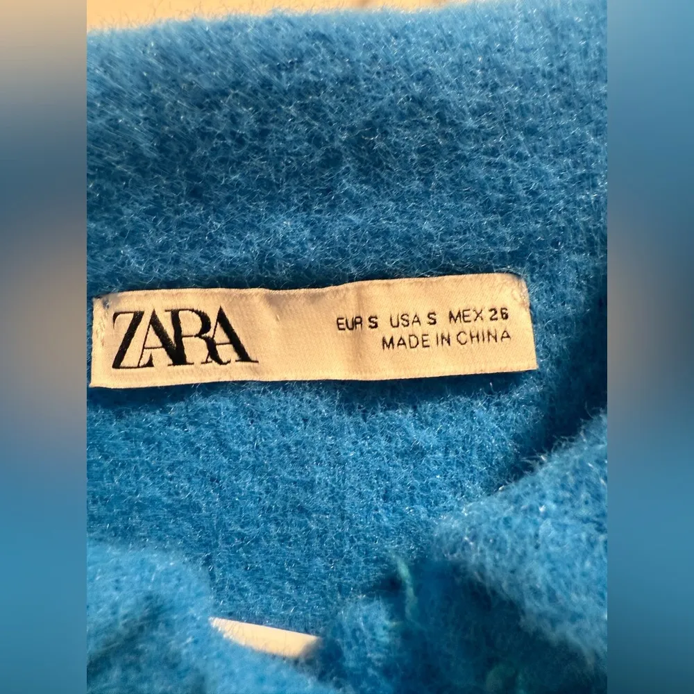 ZARA Cropped Fuzzy Knit Polo Sweater – Blue – Size S - Image 4