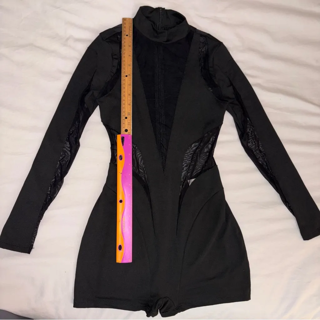 Shein Black Mesh Long Sleeve Cut-Out Romper, Small, Festival/Rave - Image 7