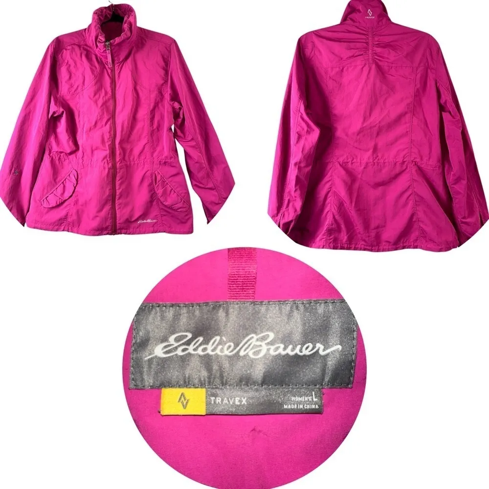 Eddie Bauer Jacket Womens Large Pink Travex Nylon Full Zip Weathergear Coldgear - Image 12
