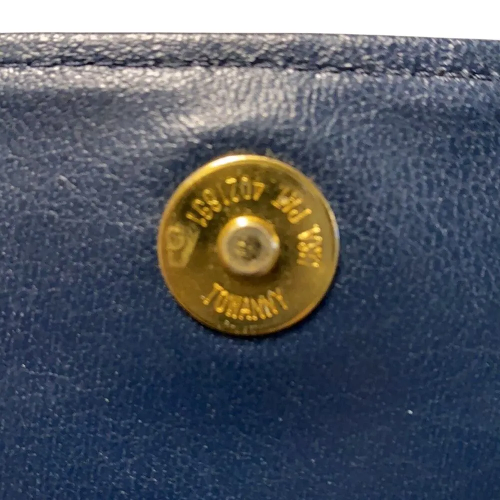 Vintage Towanny blue leather envelope purse chic glam neutral minimalist - Image 14