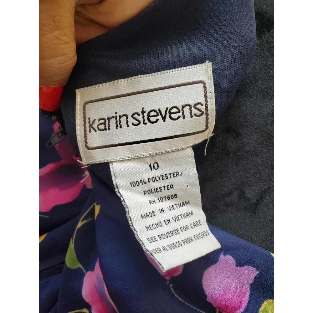 Karin Stevens Women's Blue Floral Polyester V-Neck Sleeveless Long Maxi Dress 10 - Image 8