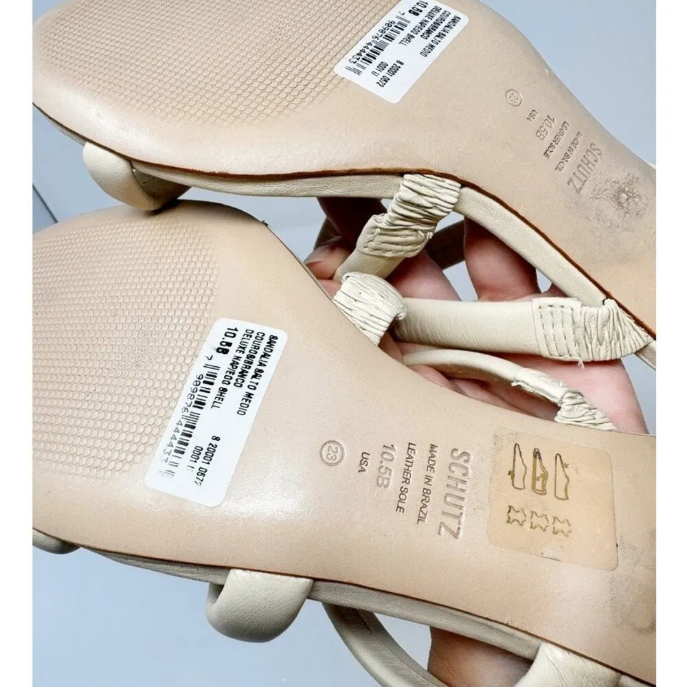 NEW Schutz Olly Mid Block Nappa Leather Strappy Sandal Cream White 10.5 - Image 7