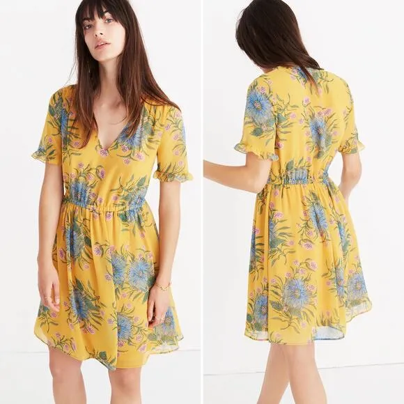 Madewell Yellow Sweetgrass Ruffle Sleeve Dress Painted Blooms 2 - Image 2