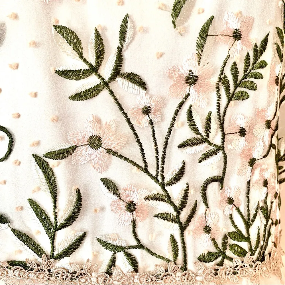 Belle Terre Cream, Blush, Tan, Green Lace Embroidered Floral Dot Tulle Dress. Pink Size XXL - Image 9