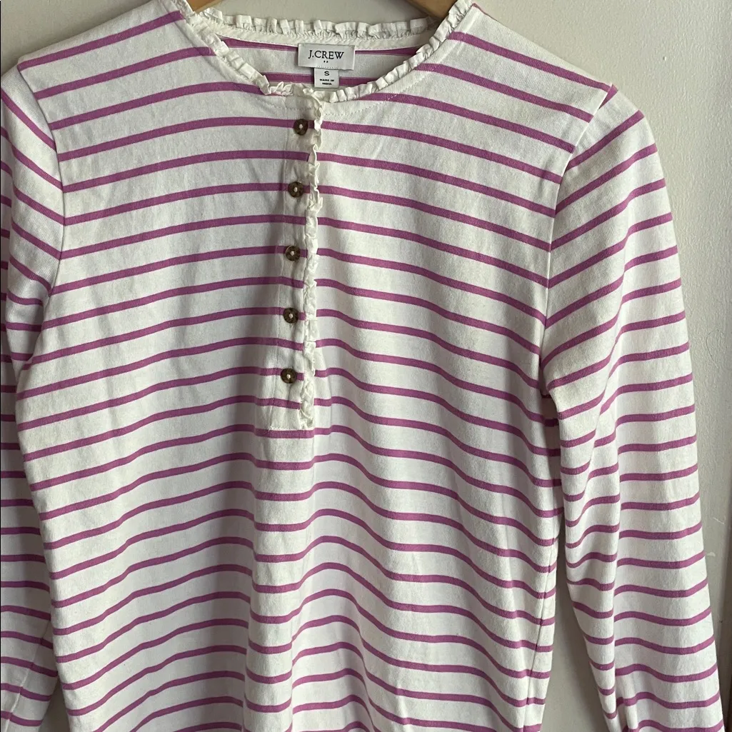 J.Crew Striped Ruffle-collar Henley Top - Image 3