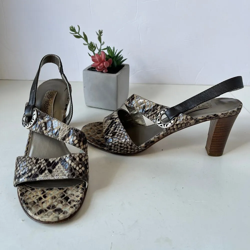 Brighton Rivoli Slingback Womens Sandals Size 7M Tan Strappy Snake Leather S - Image 13