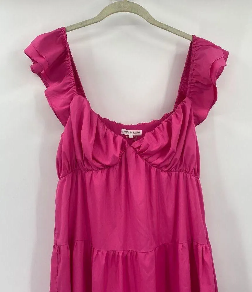Free the Roses Tiered Maxi Dress Ruffled Flutter Sleeve Empire Waist Pink Medium - Image 5