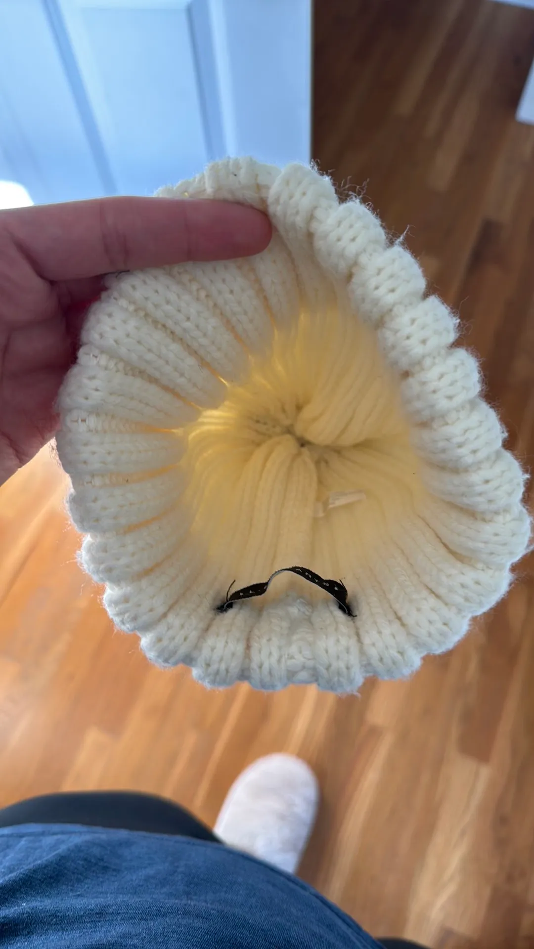 White Pom Knit Beanie - Image 2