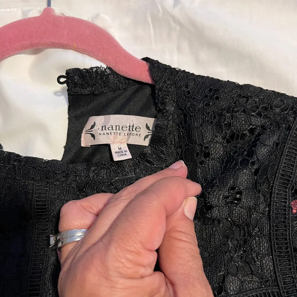Nanette Lepore Black Lace Sleeveless Top Victorian‎ Style High Neck Blouse-SZ M - Image 6