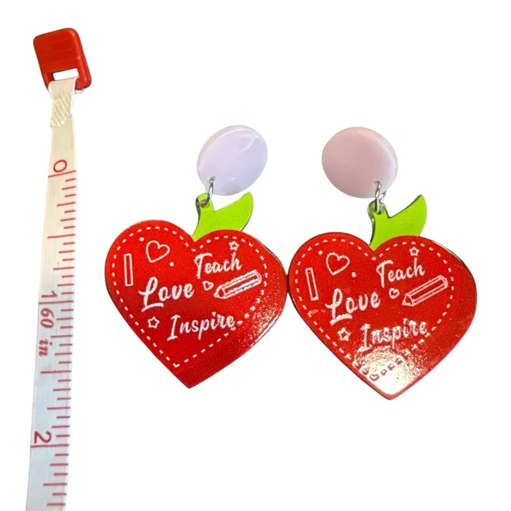 3/$20 Red Heart Teacher Earrings - Image 2