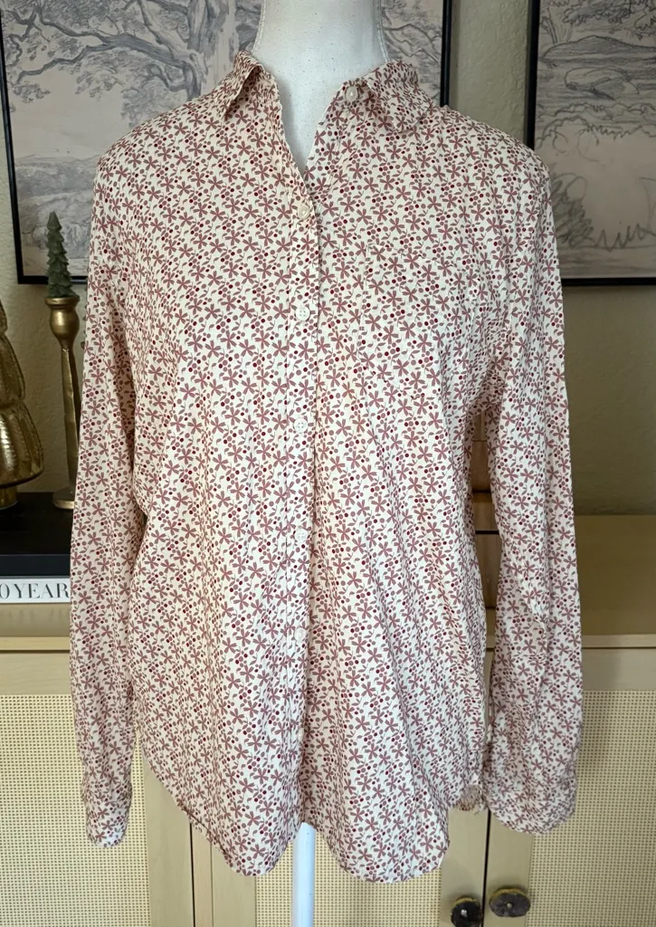 TROVATA BIRDS OF PARADIS Floral Print Button Down Long Sleeve Top Size Small - Image 1