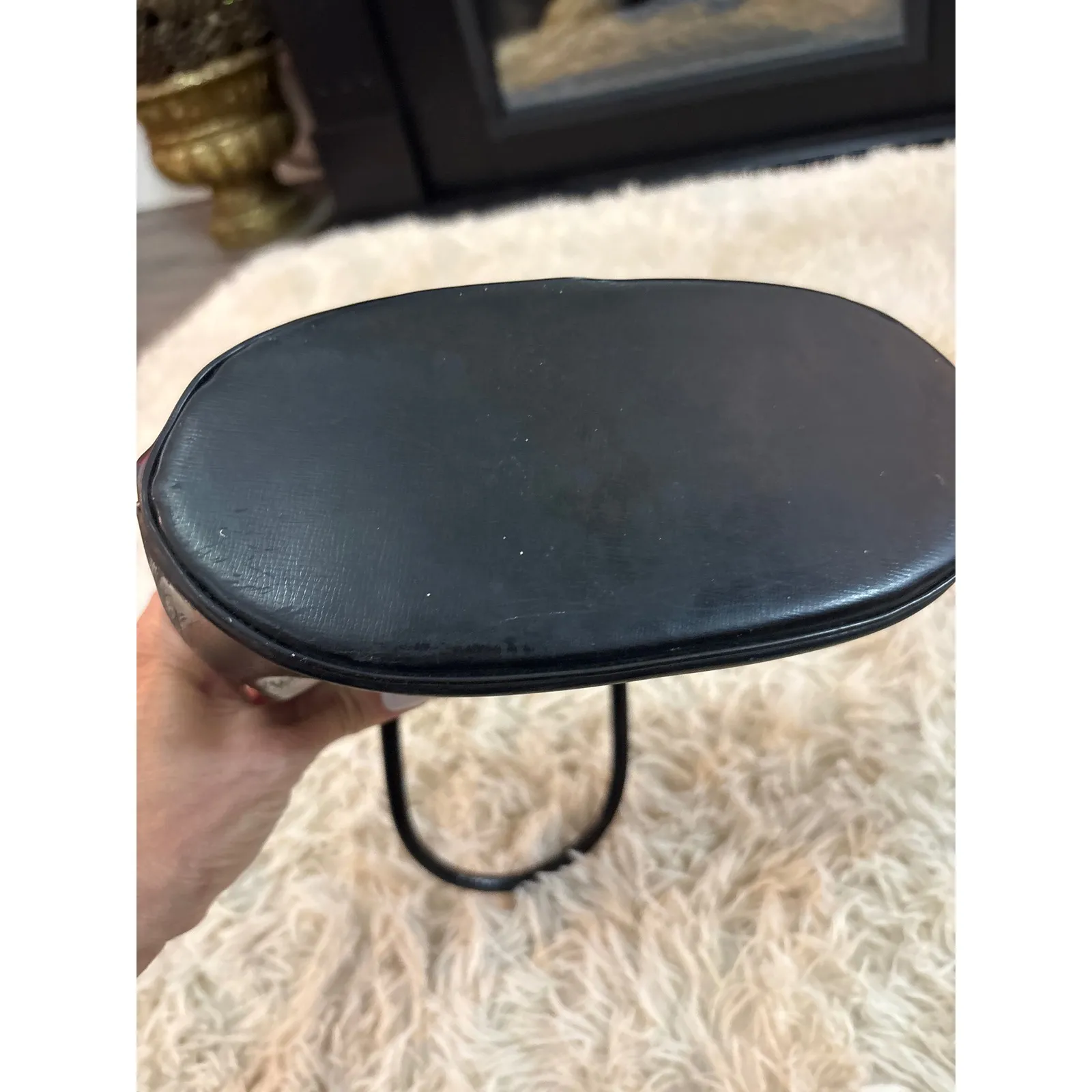 Vintage 40's Black Kiss Lock Clutch Handbag Evening Bag Top Handle - Image 4