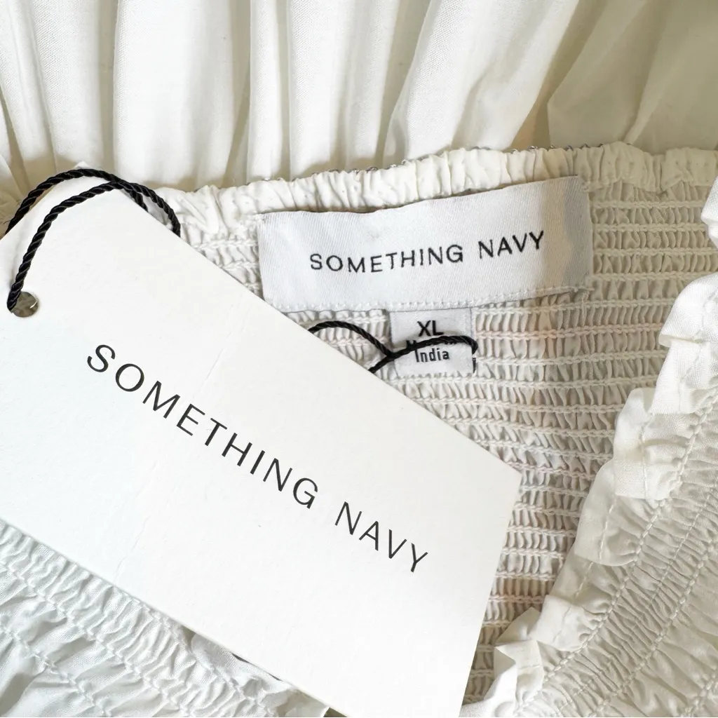 NWT Something Navy Natalie Smocked Floral Embroidered Midi Dress White Size XL - Image 12