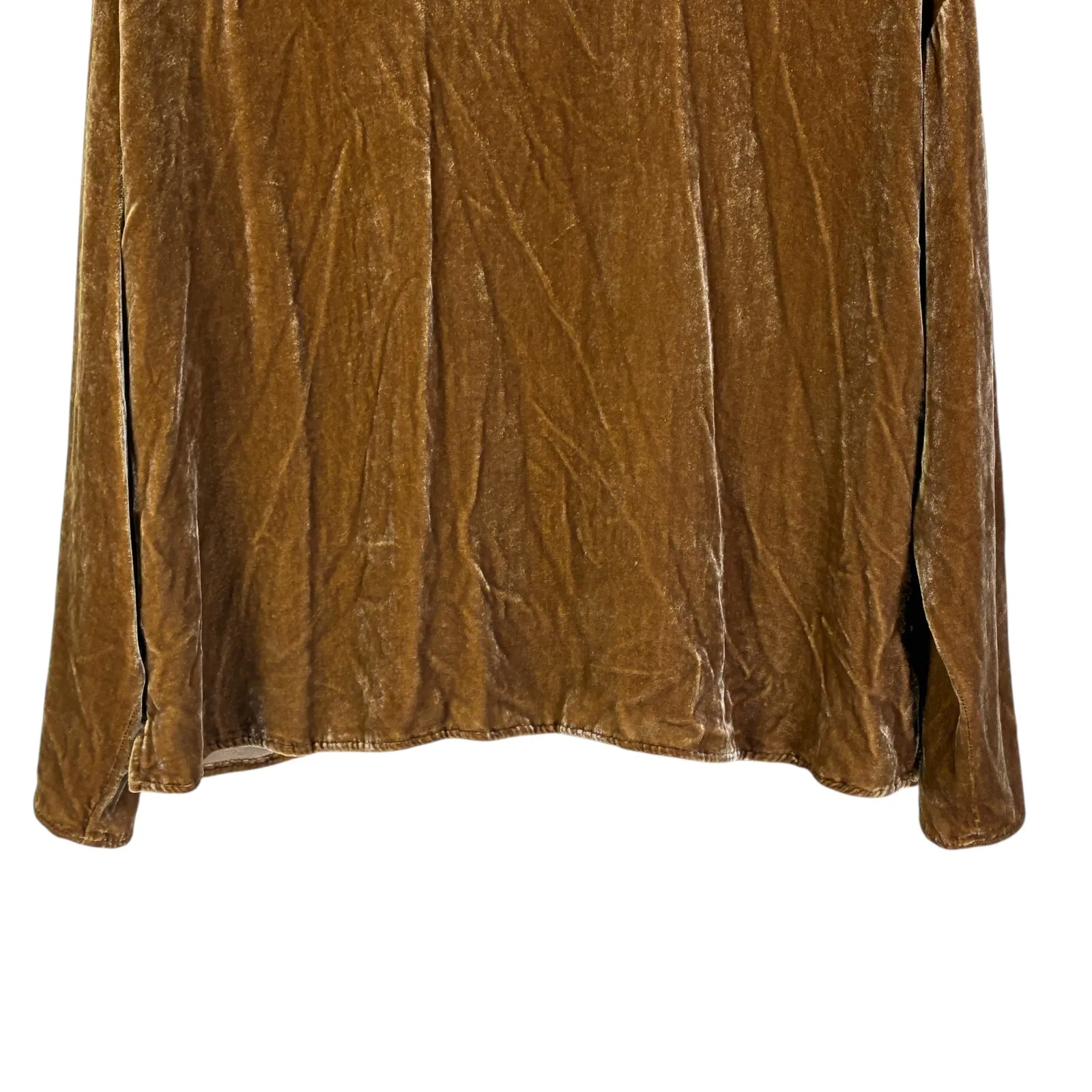 EILEEN FISHER Velvet Long Sleeve Top Gold M Medium Silk Viscose - Image 3