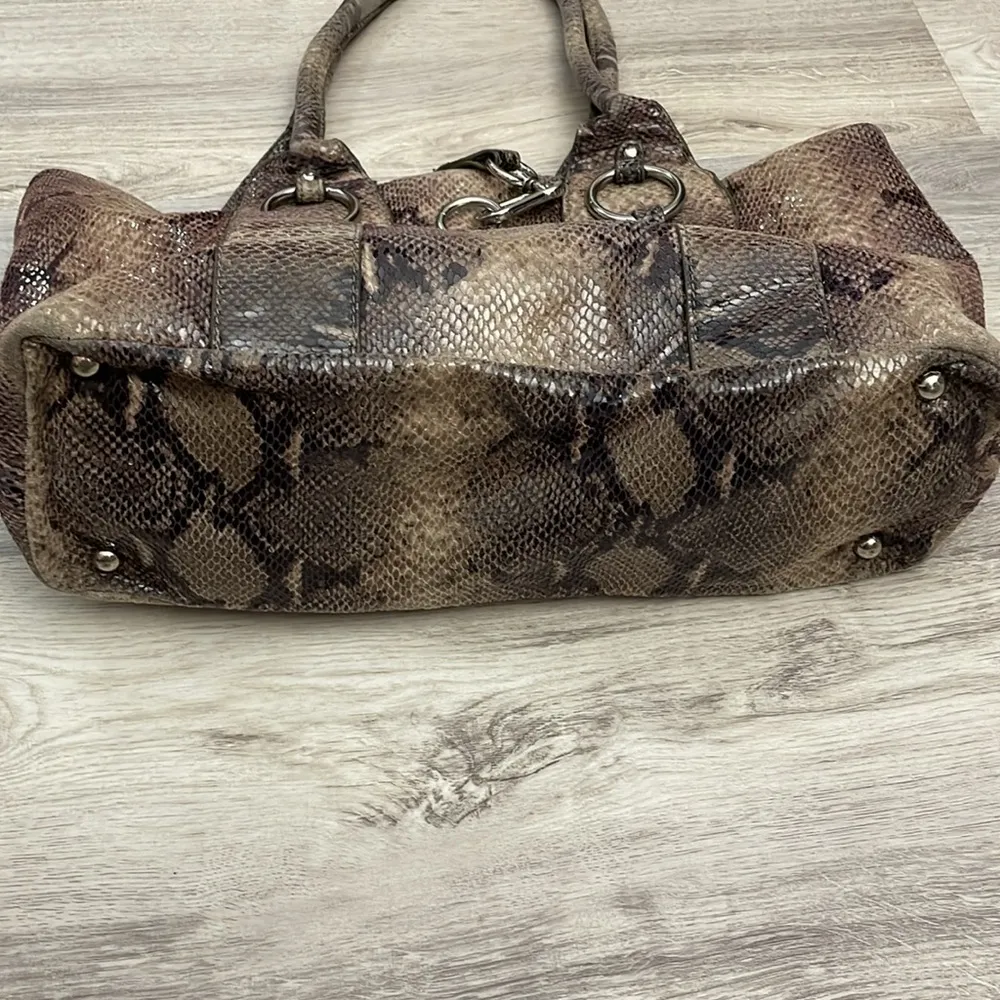 Brown & Tan Snakeskin Faux Leather Double Strap Shoulder Bag 9"X 16" - Image 5