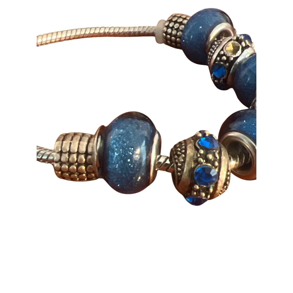 Khloelle Charm Bracelet Silver Tone Blue Glitter Add Bead Adj 7.5" + 2" Jewelry - Image 3