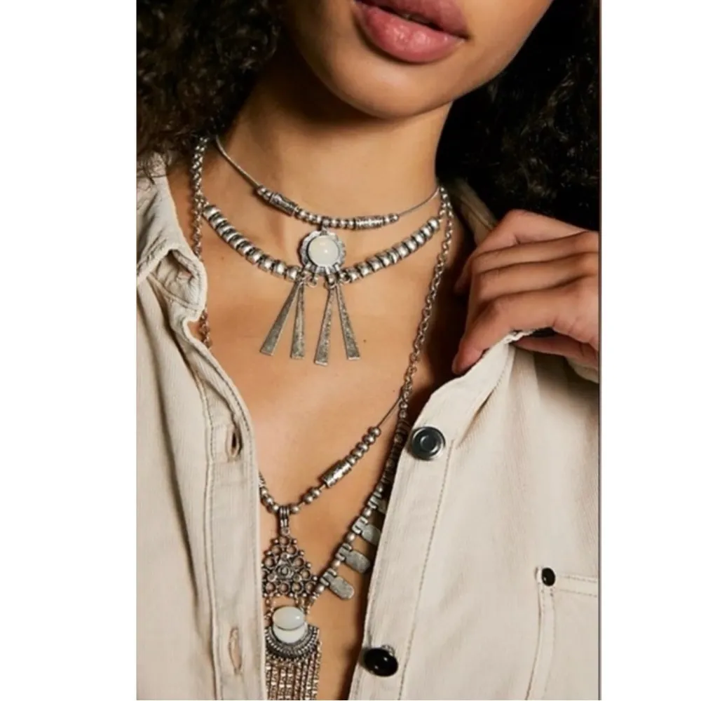 Free People Bring It Home Layered Necklace Gold Black Statement Bohemian Witchy - Image 11