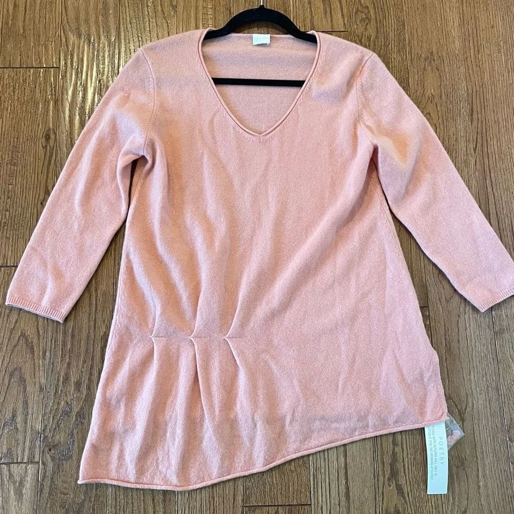 Poetry NWT 100% Cashmere orange vneck sweater *flaw - Image 11