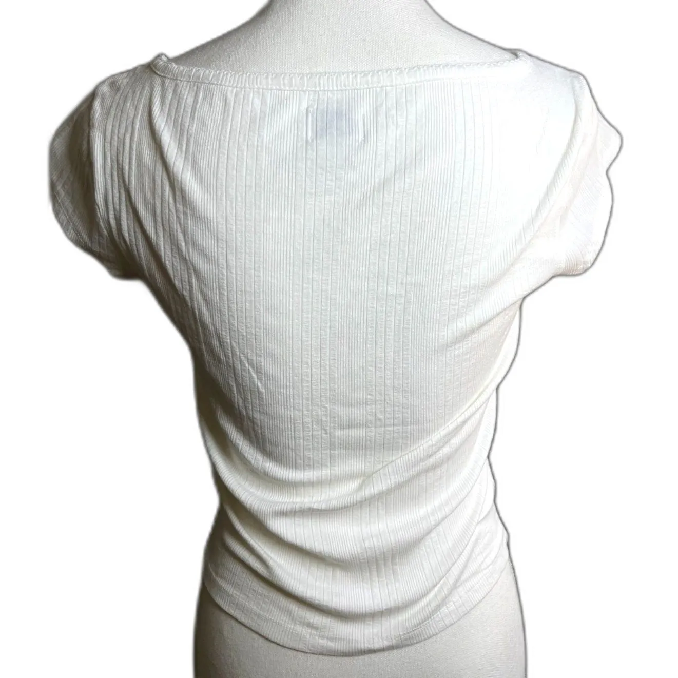 BDG UO Drew Cap Sleeve Ribbed Square White Neck Cropped Tee Size Large Nwot - Image 5