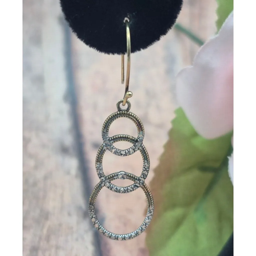 VTG Sterling Silver 925 & Gold Vermeil 3 Rings Dangle Hoop Earrings Mom Jordan - Image 5