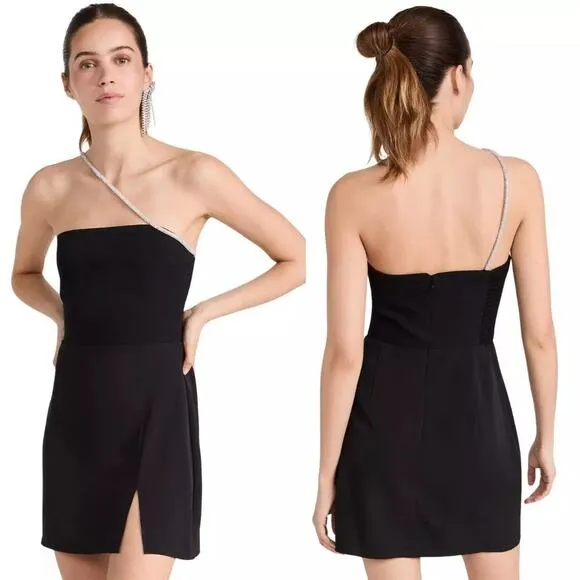 Amanda Uprichard Dream Crystal Strap Side Slit Mini Dress Black Women's Size XS - Image 2