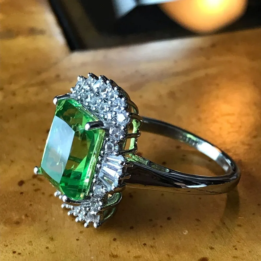 Green Triplet Quartz Sterling Silver Cocktail Ring Size 10 - Image 8