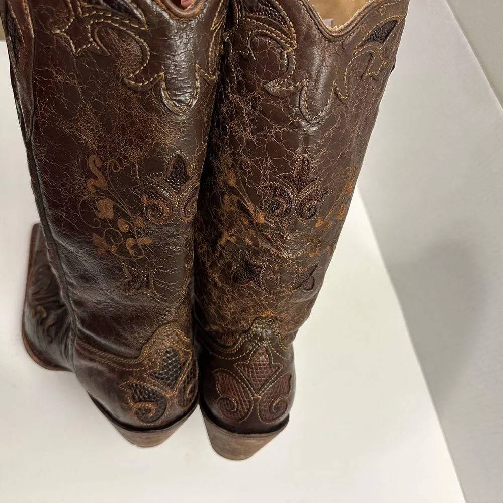 CORRAL Women's Vintage Lizard Inlay Snip Toe Cowgirl Boots C2109 Size 9.5 - Image 7
