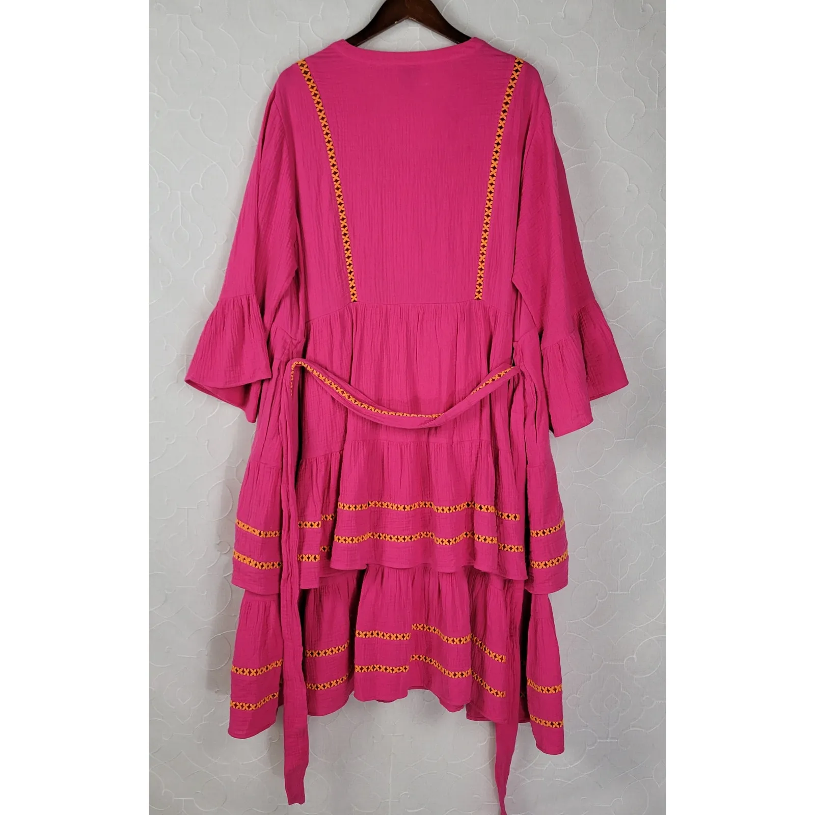 Scoop Womens Dress Sz 3XL Bright Pink 3/4 Sleeve Lace Detail Tiered Mini Belted‎ - Image 13