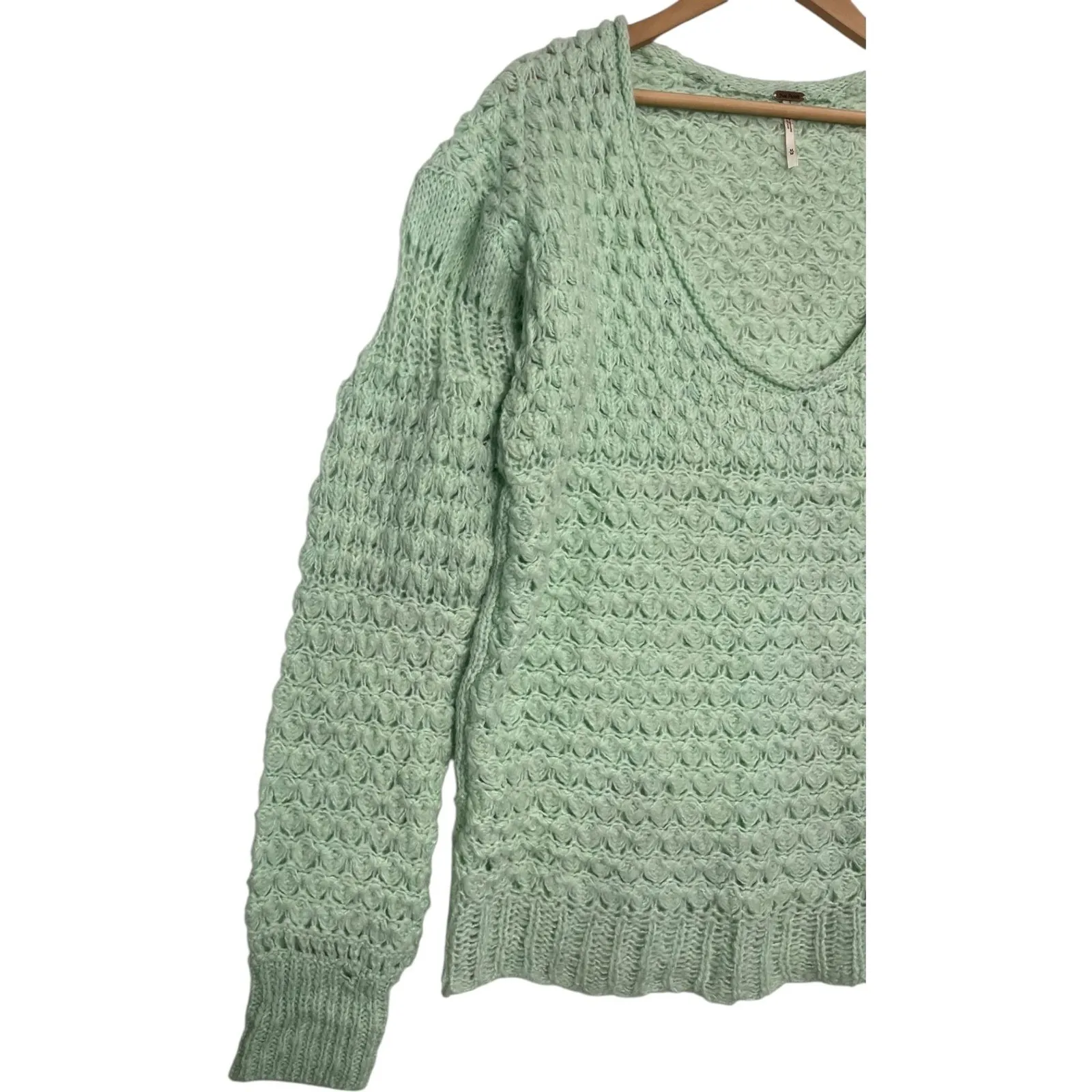 Free People Sweater Womens Medium Green Wool Blend Crashing Waves Knit Boho Cozy - Image 6