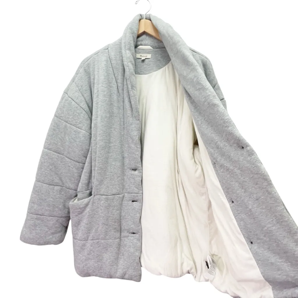 Madewell Shawl Collar Heathered Gray Quilted Puffer Jacket Size XL Button Front - Image 7