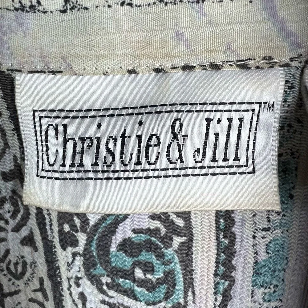 Christie & Jill Vintage Toile Pattern Hidden button Blouse Green - Image 4