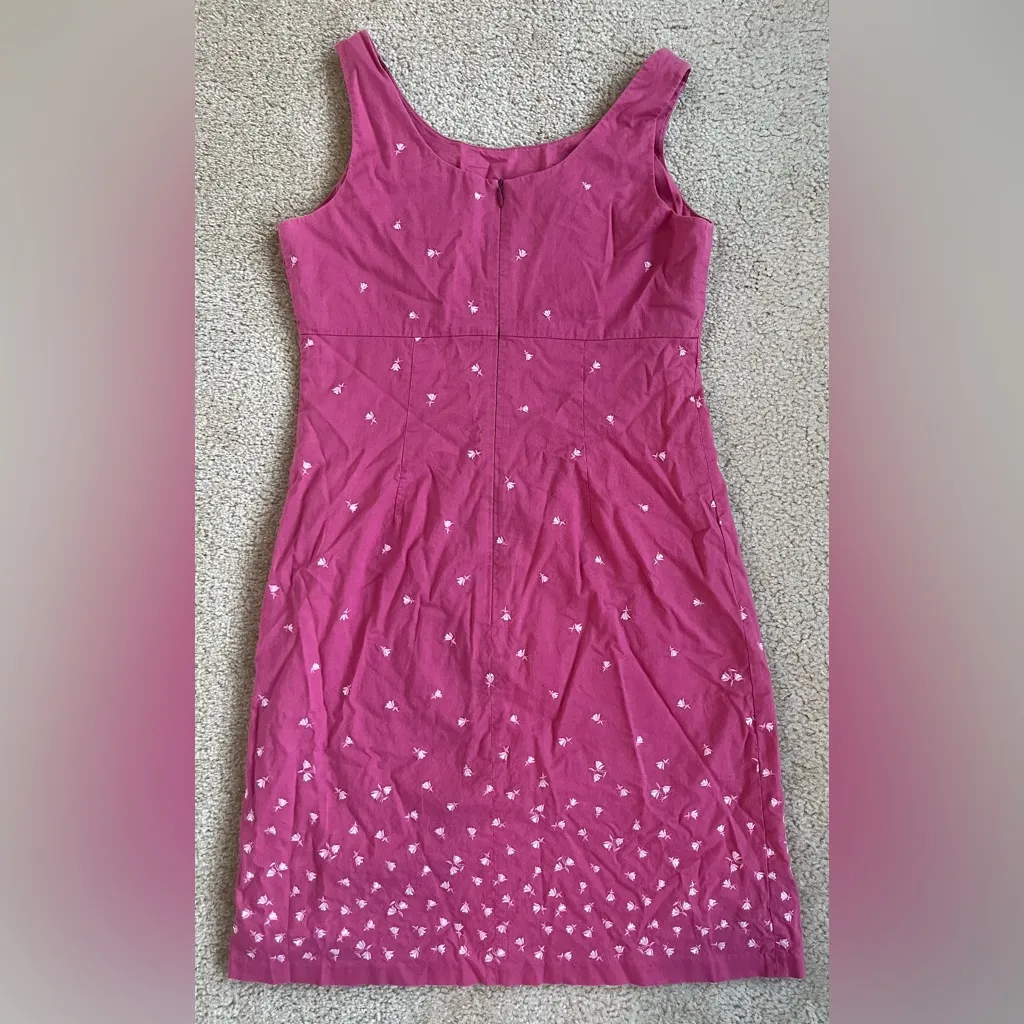 J. Crew Factory Sleeveless Pink Cotton Dress Embroidered White Flowers Size 4 - Image 2
