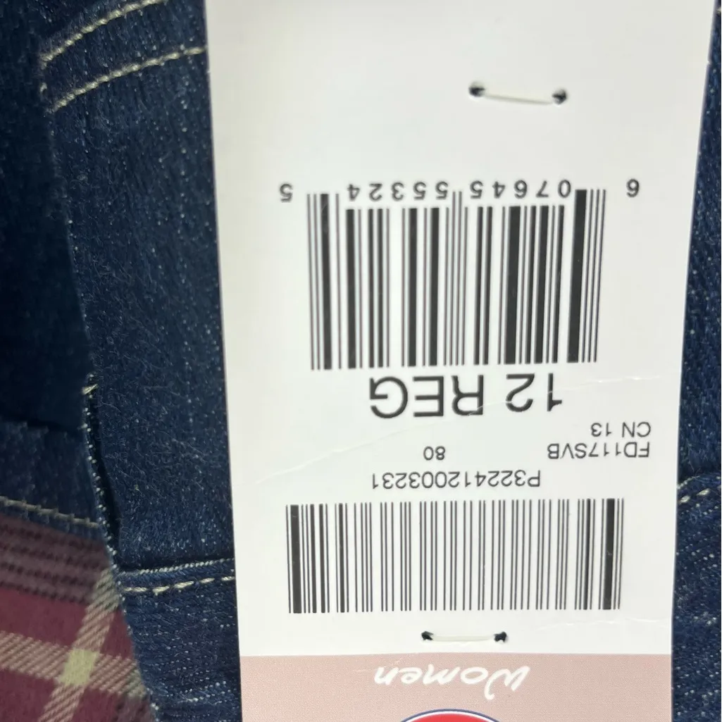 FULLY LINED W/PINK PLAID DENIM JEANS RELAXED FIT WOMEN SZ 12 DARK WASH NEW‎ - Image 3