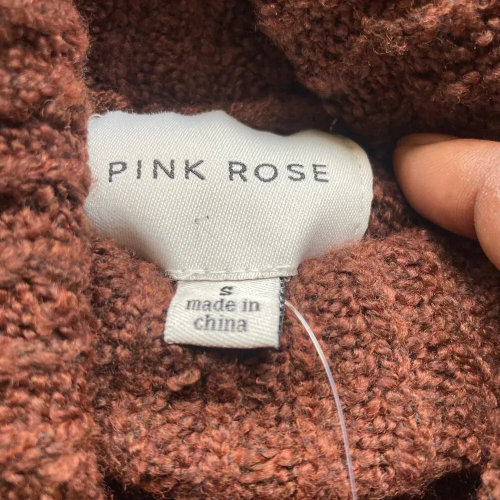 NWT Pink Rose Beattle Brown Knit Sweater Size Small - Image 4