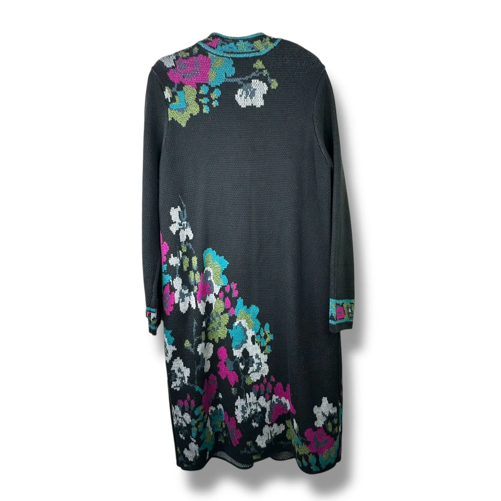 J.Jill NWT Trailing Flowers Jacquard Topper Floral Duster Sweater Coat Cardigan Black Size L - Image 9
