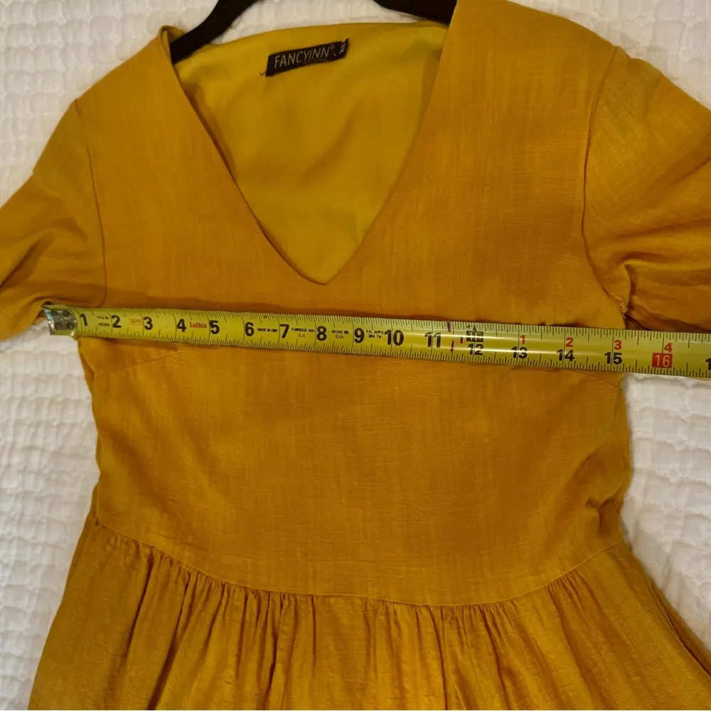 Ruffled Mustard Babydoll Dress Boho Fall Cottagecore Pumpkin Tiered Mini XS - Image 10