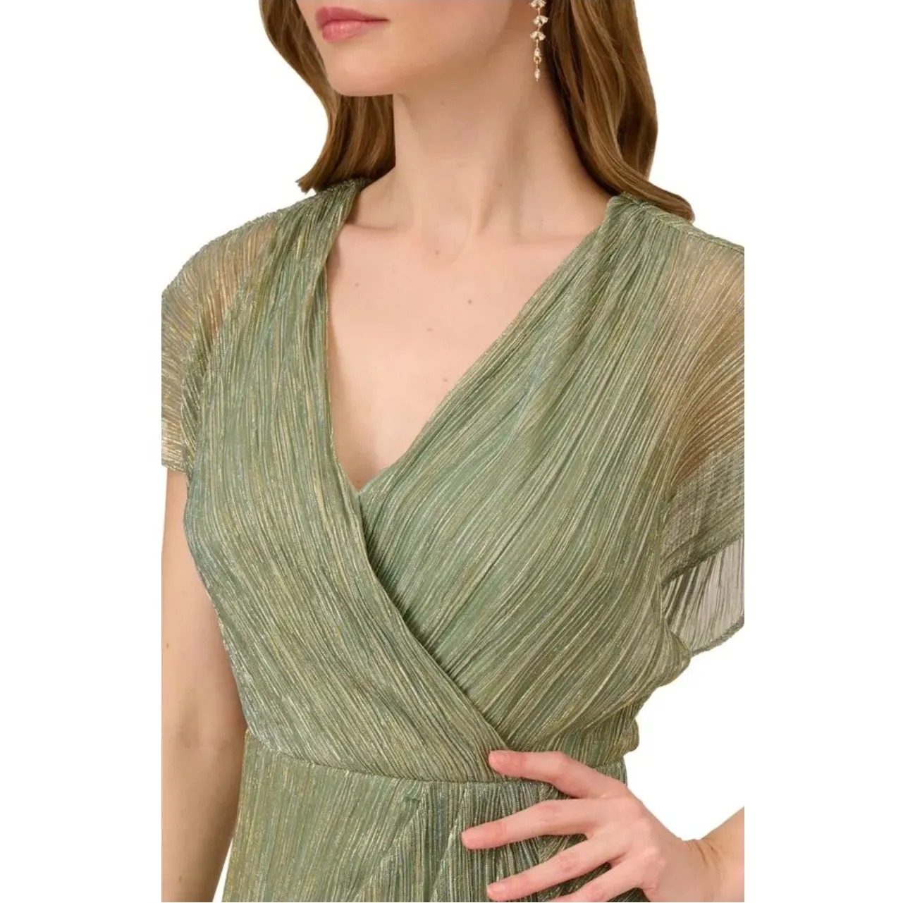 Adrianna Papell Metallic Crinkle Midi Dress Green Slate Size 4 NWT Dressy - Image 5