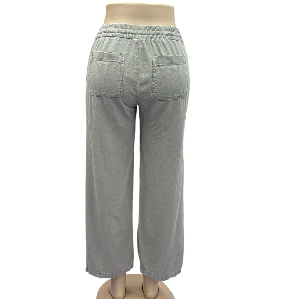 Old Navy Gray Linen Blend Wide Leg Pants Drawstring Waist Casual Crop Petite S - Image 10