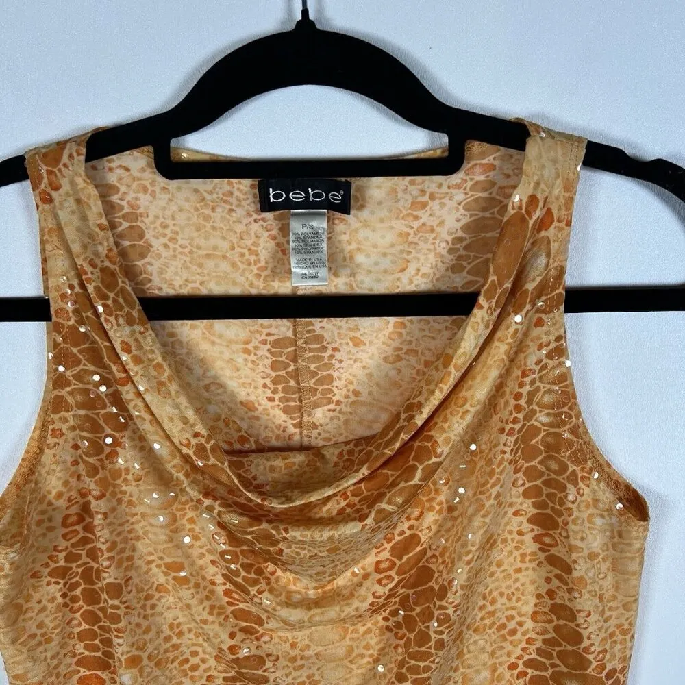 VTG Y2K Bebe Retro Orange Snake Print  Sequin Sleeveless Crop Top Women’s Size S - Image 3