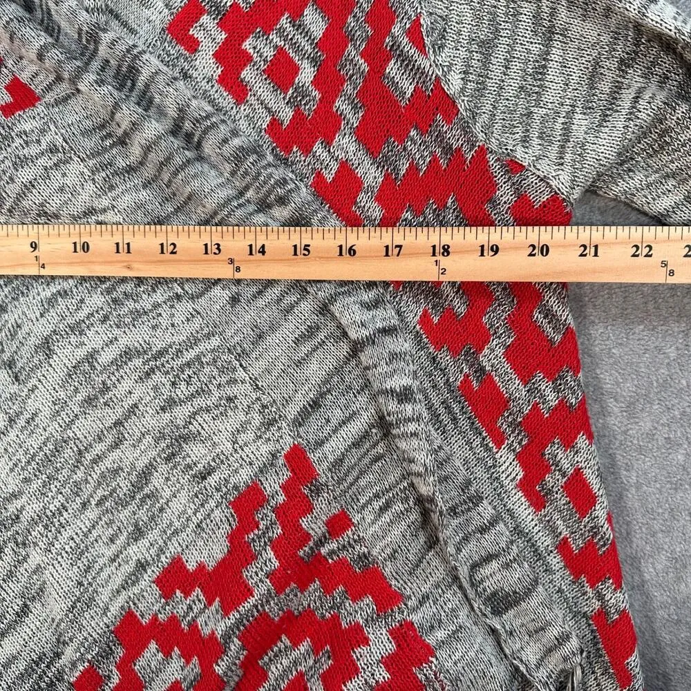 Vintage Havana Open Front Fringe Duster Cardigan Women's Medium Red Gray Aztec - Image 6