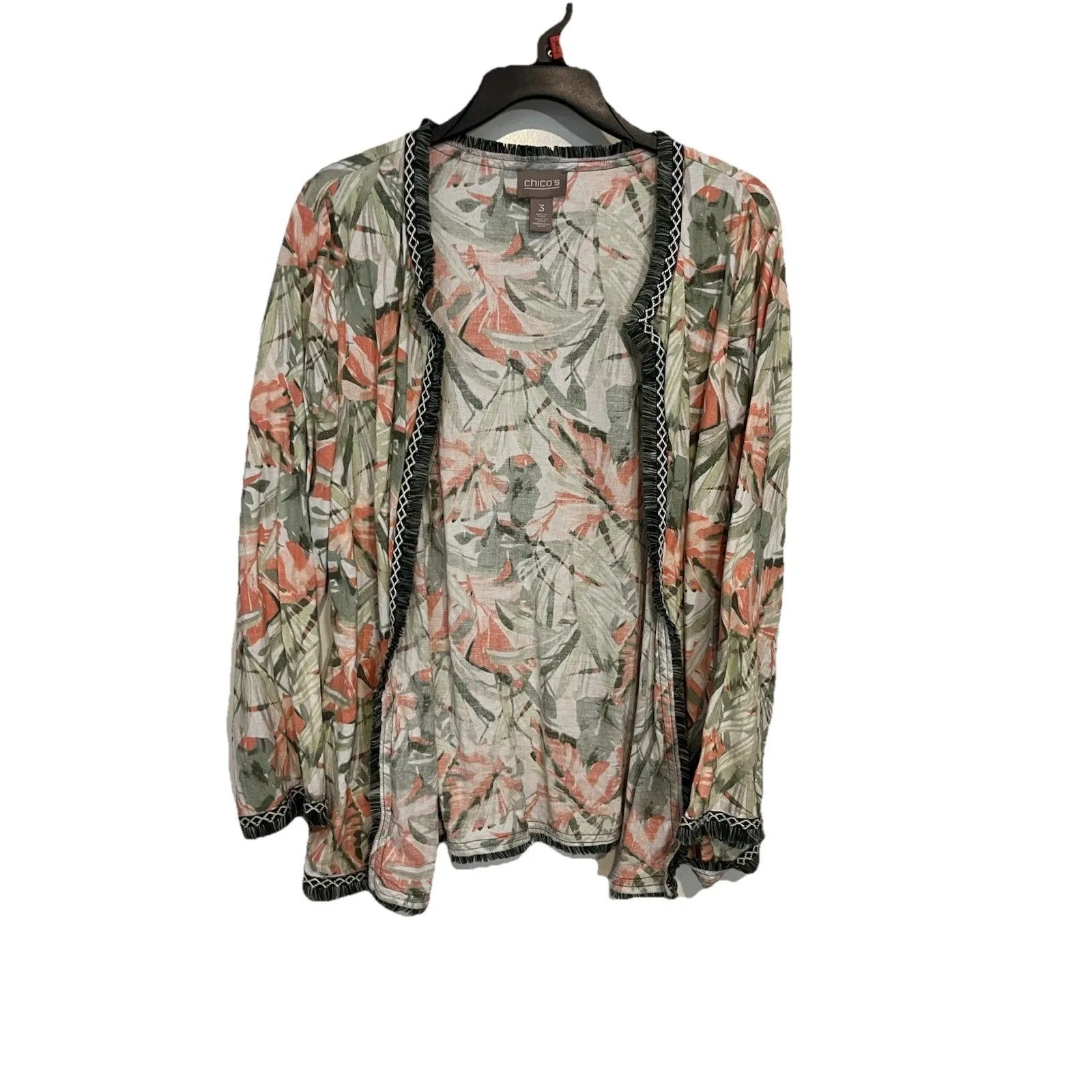 Chicos Havana Fringe Trim Linen Blend Jacket Tropical Floral Size 3 Womens XL - Image 10