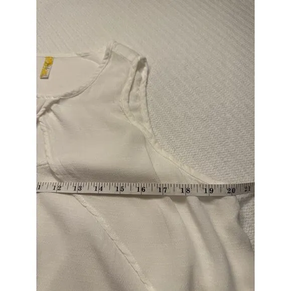 Free People‎ Sleeveless Tank Top, Loose Flowy, Petal Front w/Keyhole White Med - Image 2