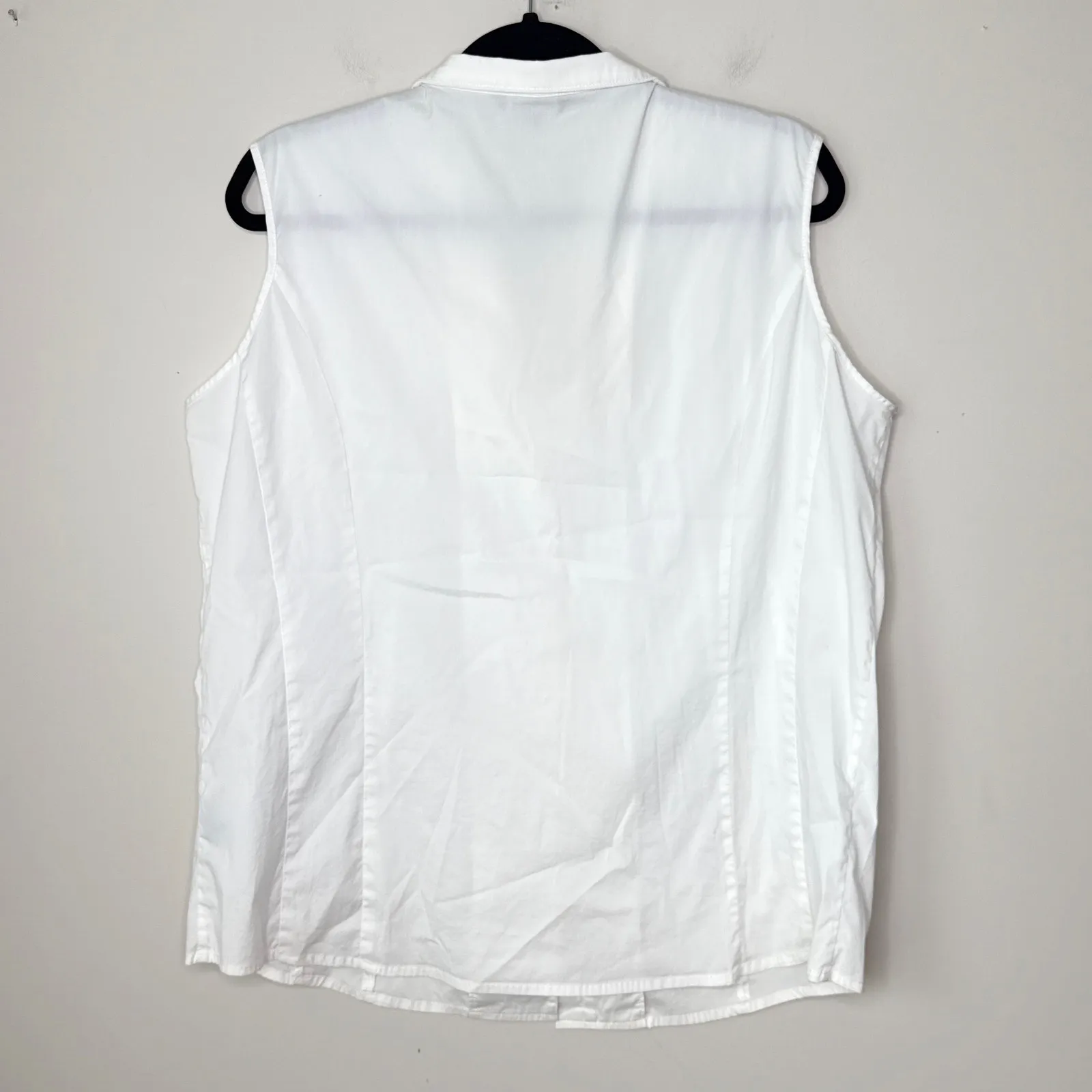 Misook Sleeveless Stretch Cotton Sleeveless Blouse White Size XL Collared Luxury - Image 4