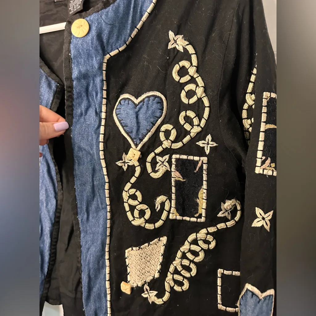 New Identity Black with Denim Patches Embroidery Jacket Size M - Image 5