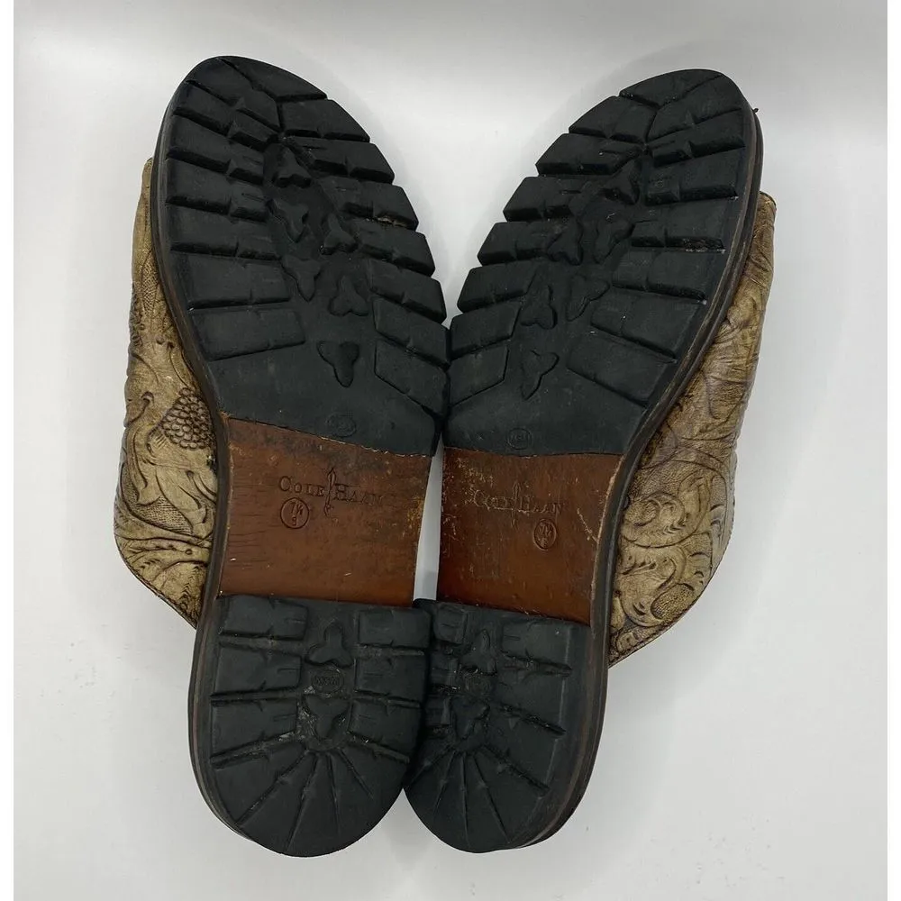 Cole Haan Country Womens Open Toe Mule Shoes Beige Low Heel Slip On Leather 7.5B - Image 10