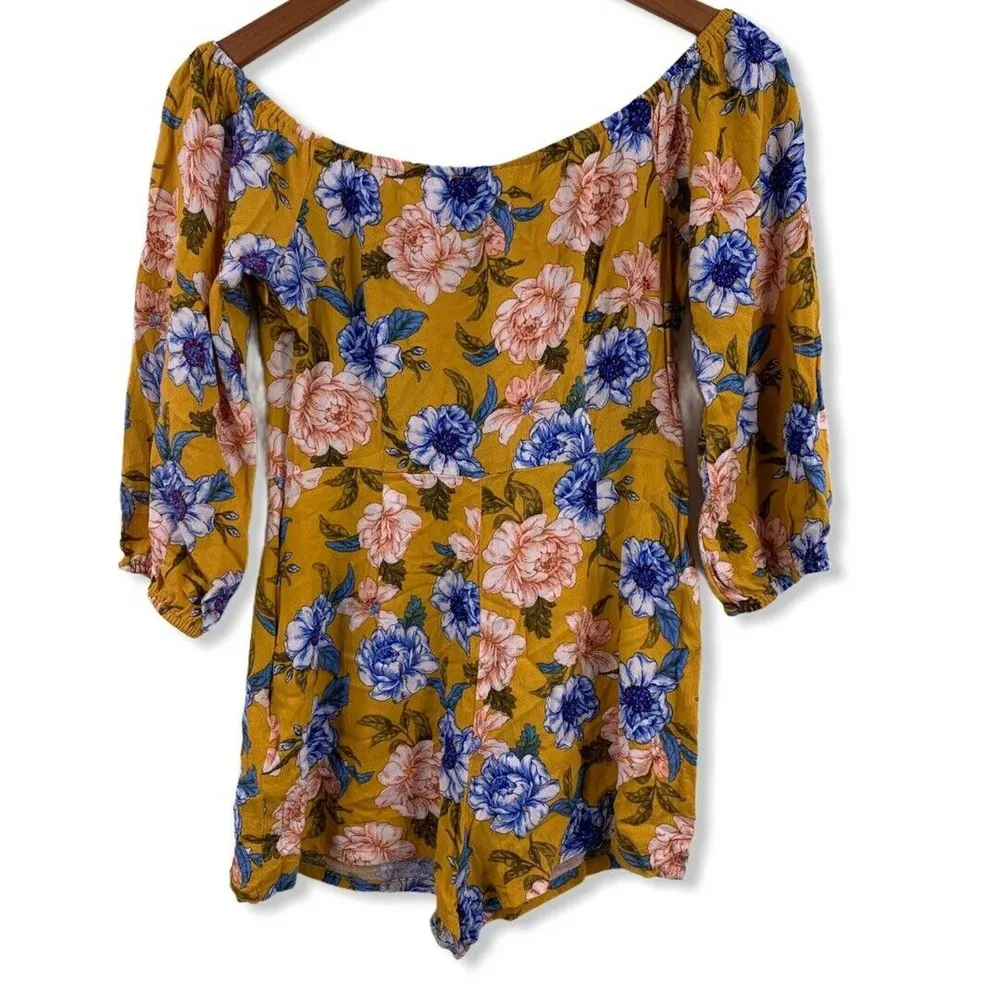 Forever 21 Yellow Floral Romper Small - Image 2