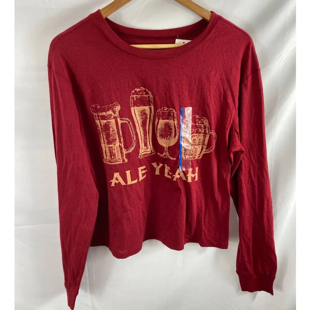NWT Zoe + Liv Ale Yeah Graphic Beer Long Sleeve Red Tshirt Large - Image 2