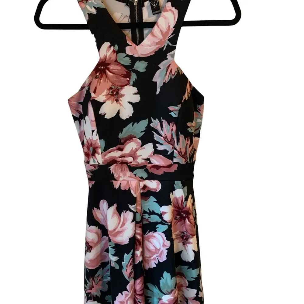 Windsor Black Floral High Neck Mini Flare Skater Bandage Silhouette Dress - Image 7