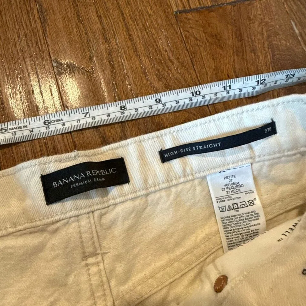 Banana republic high rise straight raw hem cream jeans size 27p - Image 5